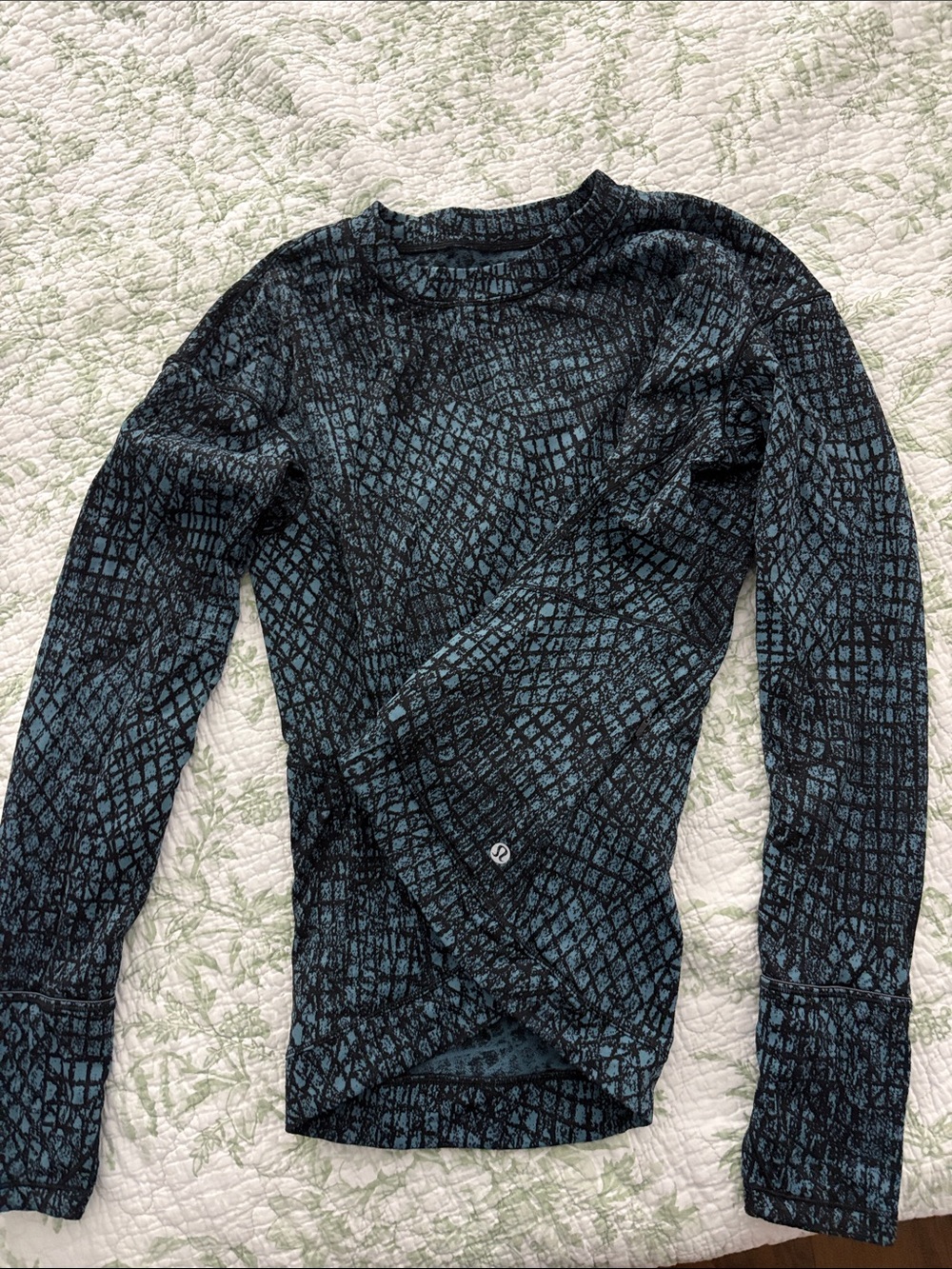 lululemon athletica Long Sleeve Athletic Top in Black with Teal Grid